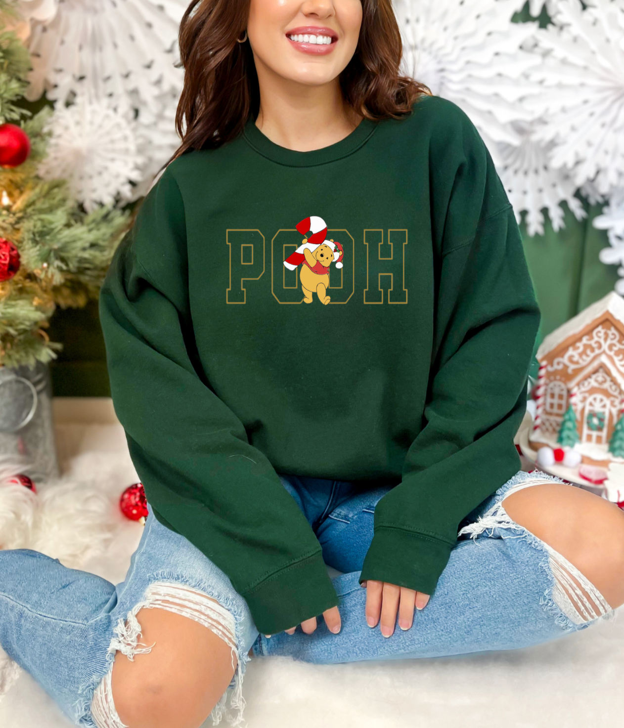 Pooh Candy Cane Crewneck