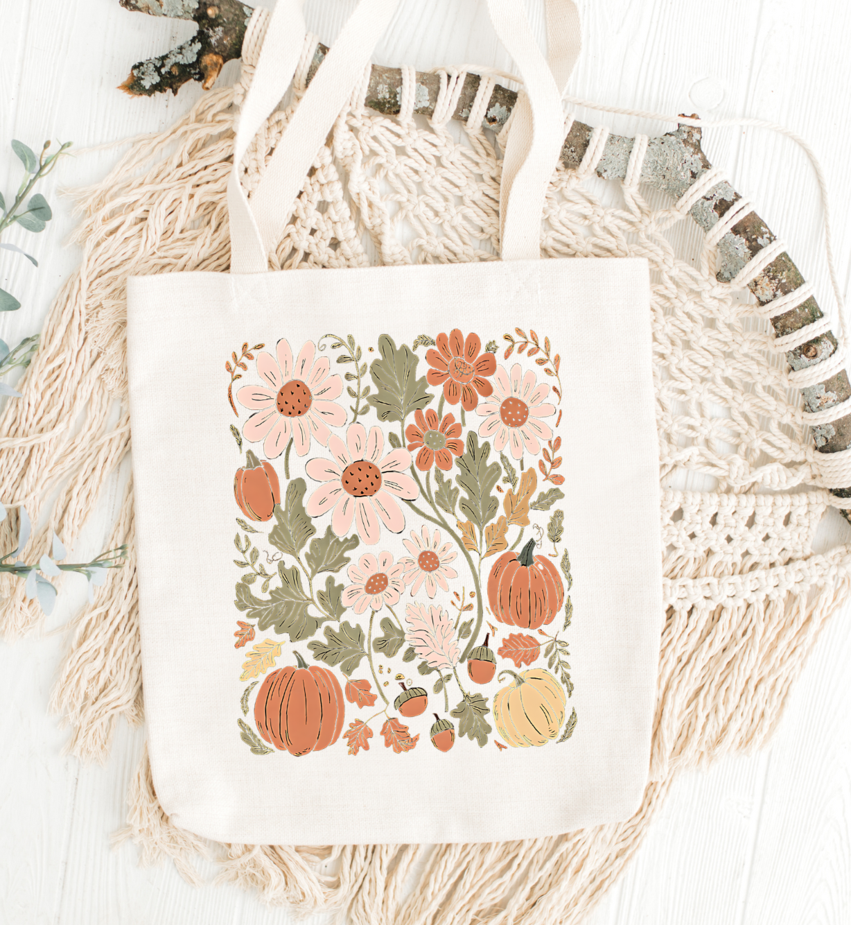 Floral Pumpkin Tote Bag