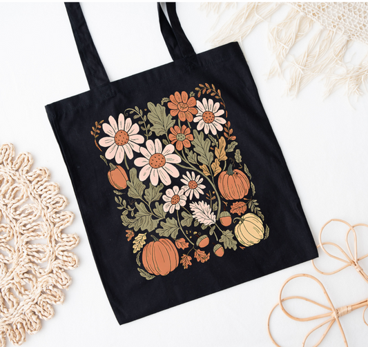 Floral Pumpkin Tote Bag